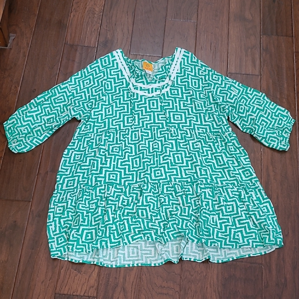 Ruby Rd Green & White Greek Key Patterned Dress size XL